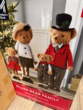 Plush Bear Family Holiday Decor - Red & Brown Sweater Set